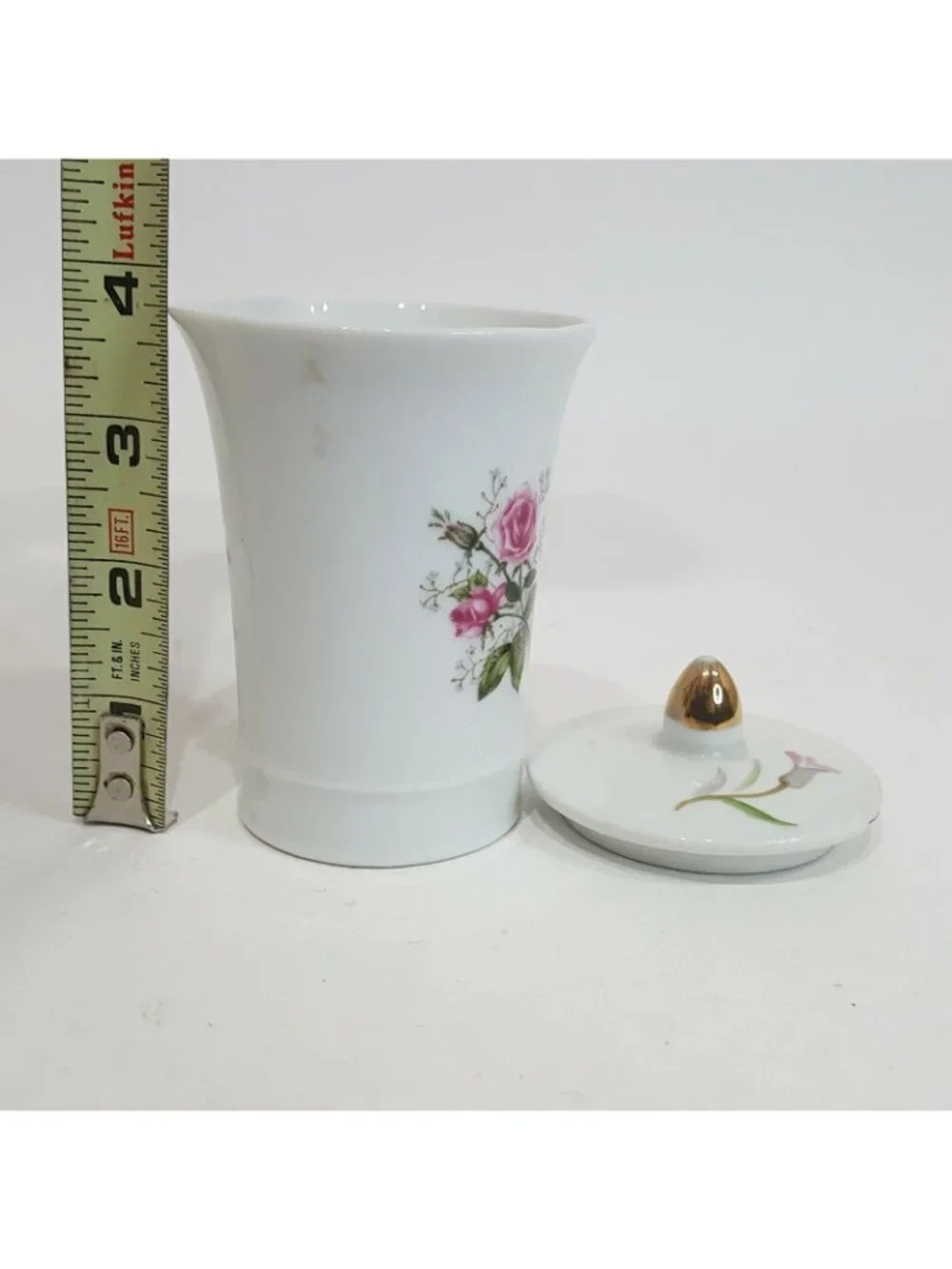 Chinese White Glazed Porcelain Covered Floral Rose Flower Tea Cup 2634 Lid Pink